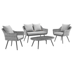 Modway Endeavor 4 Piece Outdoor Patio Wicker Rattan Loveseat Armchair and Coffee Table Set