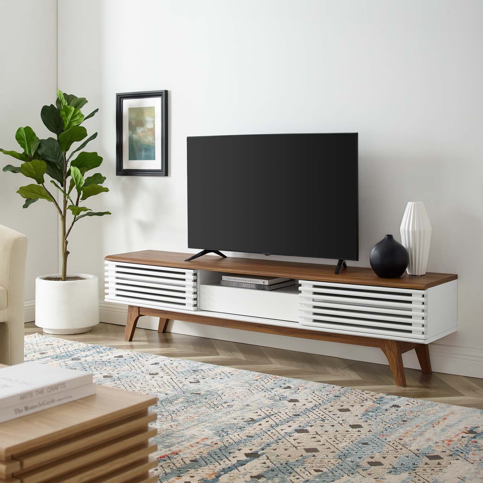 Modway Render 59 Modern Style Particleboard Wood TV Stand in Walnut Modway Render 59 Modern Style Particleboard Wood TV Stand in Walnut