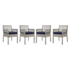 Modway Aura Dining Armchair Outdoor Patio Wicker Rattan Set of 4