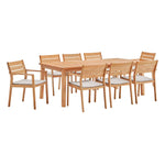 Modway Viewscape 9 Piece Outdoor Patio Ash Wood Dining Set