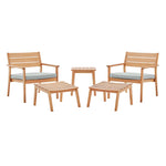 Modway Breton 5 Piece Outdoor Patio Ash Wood Set Natural Taupe