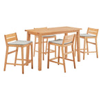 Modway Riverlake 5 Piece Outdoor Patio Ash Wood Bar Set