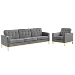 Modway Loft Gold Stainless Steel Leg Performance Velvet Sofa and Armchair Set