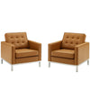 Modway Loft Tufted Upholstered Faux Leather Armchair Set of 2