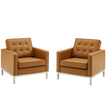 Modway Loft Tufted Upholstered Faux Leather Armchair Set of 2