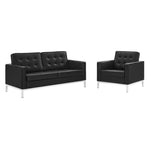 Modway Loft Tufted Upholstered Faux Leather Loveseat and Armchair Set