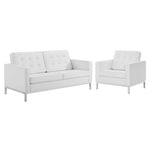 Modway Loft Tufted Upholstered Faux Leather Loveseat and Armchair Set