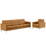 Modway Loft Tufted Upholstered Faux Leather Sofa and Armchair Set