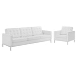 Modway Loft Tufted Upholstered Faux Leather Sofa and Armchair Set