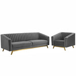 Modway Valiant Vertical Channel Tufted Performance Velvet Sofa and Armchair Set