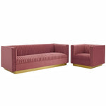 Modway Sanguine Vertical Channel Tufted Upholstered Performance Velvet Sofa and Armchair Set