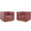 Modway Sanguine Vertical Channel Tufted Upholstered Performance Velvet Armchair Set of 2
