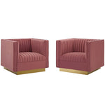 Modway Sanguine Vertical Channel Tufted Upholstered Performance Velvet Armchair Set of 2