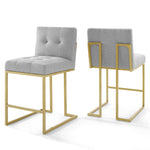 Modway Privy Gold Stainless Steel Upholstered Fabric Counter Stool Set of 2