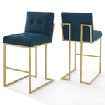 Modway Privy Gold Stainless Steel Performance Velvet Bar Stool Set of 2