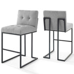 Modway Privy Black Stainless Steel Upholstered Fabric Bar Stool Set of 2