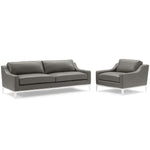 Modway Harness Stainless Steel Base Leather Sofa & Armchair Set