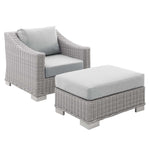 Modway Conway Sunbrella Outdoor Patio Wicker Rattan 2-Piece Armchair and Ottoman Set