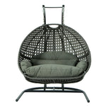 LeisureMod Wicker Hanging Double Egg Swing Chair