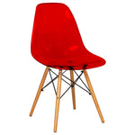 LeisureMod Dover Molded Side Chair Transparent Red