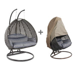 LeisureMod Wicker Hanging 2 person Egg Swing Chair With Outdoor Cover