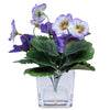 Vickerman F210166 7" Artificial Purple Pansy Bush in Glass Cube, 3 Piece Set