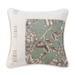 HiEnd Accents Gramercy Square Pieced Pillow with Floral, Stripe & White Linen Texture