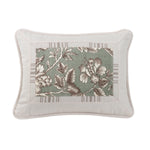 HiEnd Accents Printed oblong pillow with mitered trim of stripe and white linen texture