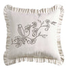 HiEnd Accents White linen weave ruffled pillow with embroidery detail