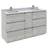 Fresca Formosa 60" Wall Hung Double Sink Modern Bathroom Cabinet w/ Top & Sinks in Ash