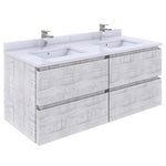 Fresca Formosa 48" Wall Hung Double Sink Modern Bathroom Cabinet w/ Top & Sinks in Rustic White