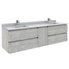 Fresca Formosa 72" Wall Hung Double Sink Modern Bathroom Cabinet w/ Top & Sinks in Ash