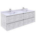 Fresca Formosa 60" Wall Hung Double Sink Modern Bathroom Cabinet w/ Top & Sinks in Rustic White