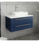 Fresca Lucera 30" Royal Blue Wall Hung Modern Bathroom Cabinet w/ Top & Vessel Sink