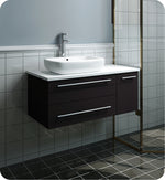 Fresca Lucera Wall Hung Modern Bathroom Cabinet w/ Top & Vessel Sink - Left Version