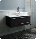 Fresca Lucera Wall Hung Modern Bathroom Cabinet w/ Top & Vessel Sink - Right Version