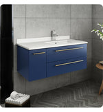Fresca Lucera 36" Royal Blue Wall Hung Modern Bathroom Cabinet w/ Top & Undermount Sink - Right Version