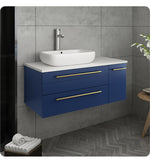 Fresca Lucera 36" Royal Blue Wall Hung Modern Bathroom Cabinet w/ Top & Vessel Sink - Left Version