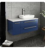 Fresca Lucera 36" Royal Blue Wall Hung Modern Bathroom Cabinet w/ Top & Vessel Sink - Right Version