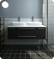 Fresca Lucera Wall Hung Modern Bathroom Cabinet w/ Top & Double Vessel Sinks
