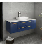 Fresca Lucera 48" Royal Blue Wall Hung Modern Bathroom Cabinet w/ Top & Vessel Sink