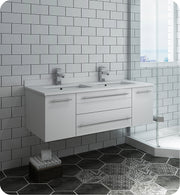 Fresca Lucera Wall Hung Modern Bathroom Cabinet w/ Top & Double Undermount Sinks