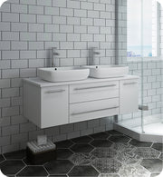 Fresca Lucera Wall Hung Modern Bathroom Cabinet w/ Top & Double Vessel Sinks