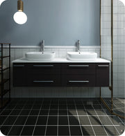 Fresca Lucera Wall Hung Modern Bathroom Cabinet w/ Top & Double Vessel Sinks