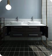 Fresca Lucera Wall Hung Modern Bathroom Cabinet w/ Top & Double Vessel Sinks