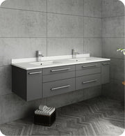 Fresca Lucera Wall Hung Modern Bathroom Cabinet w/ Top & Double Undermount Sinks