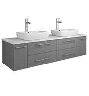 Fresca Lucera Wall Hung Modern Bathroom Cabinet w/ Top & Double Vessel Sinks