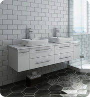 Fresca Lucera Wall Hung Modern Bathroom Cabinet w/ Top & Double Vessel Sinks
