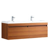 Fresca Largo 57" Teak Modern Double Sink Bathroom Cabinet w/ Integrated Sinks