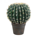 Vickerman FE180101 9.5" Artificial Green Barrell Cactus in Gray & Light Red Pot